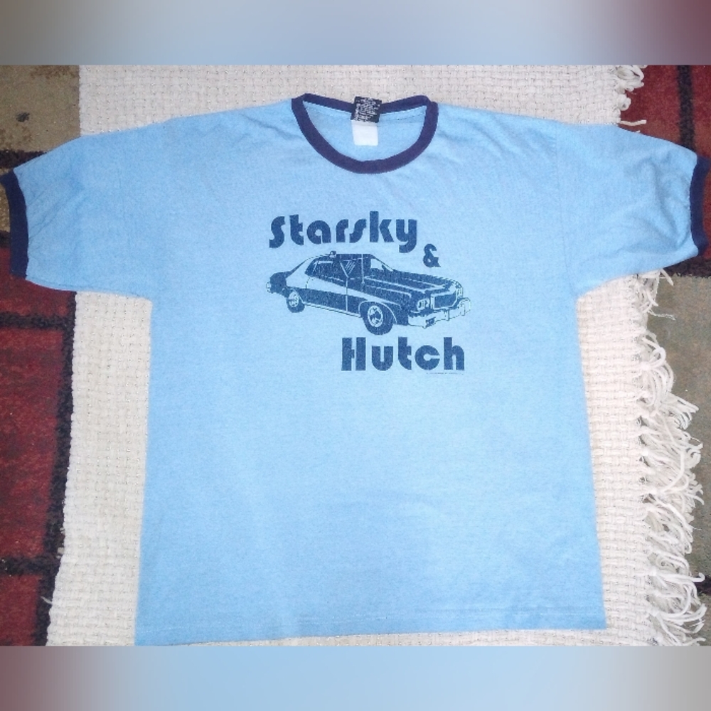 Starsky & Hutch Ringer Tee in Light Blue and Navy, Size XL